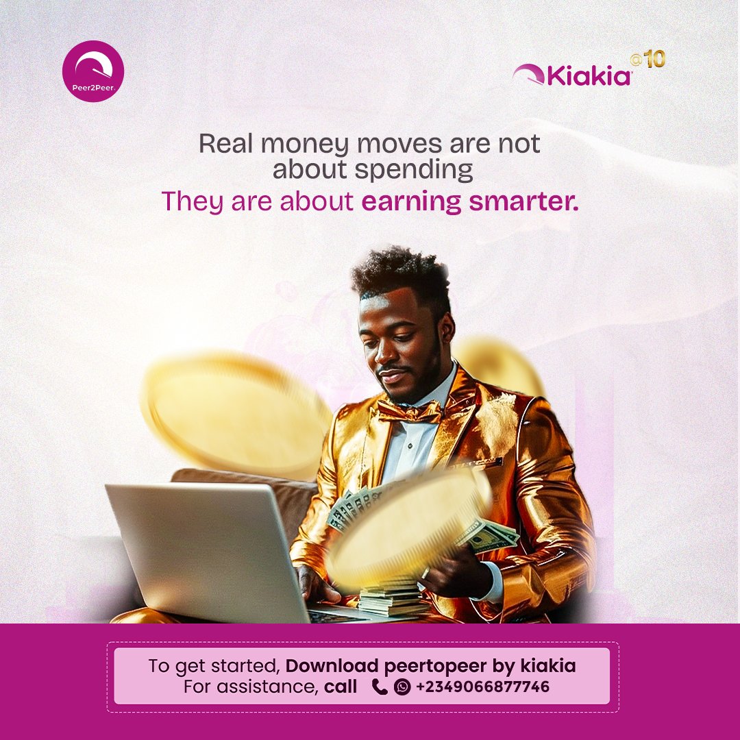 P2p_kiakia's tweet photo. Real money moves aren’t about how much you spend — it’s about how smart you earn!
Let your money hustle for you with KiaKia Peer2Peer.
Earn more, stress less. 🚀
#MoneyMoves #SmartEarnings #Peer2Peer #KiaKiaLoans #InvestSmart #FinancialFreedom #KiaKiaAt10 https://t.co/bfwQmLu93r