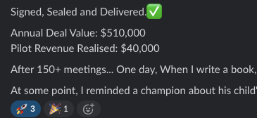 Enterprise Sales is such pain but when you win you win. 
Congrats to <a href="/curacel/">Curacel (YC W22)</a> for a big kill.