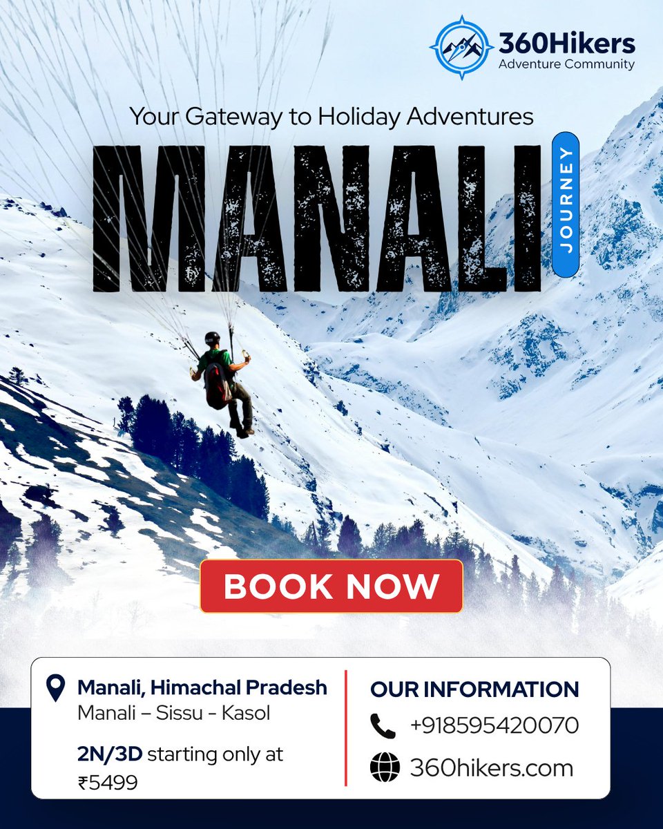 360hikers_Ind's tweet photo. ❄️ Escape to the mountains with #360Hikers!
Experience the thrill of Manali – Sissu – Kasol starting at just ₹5499 (2N/3D) 🌄
Adventure, snow &amp; memories await!
📞 +918595420070 | 🌐 https://t.co/ngDshHsZaw
#ManaliTrip #TravelIndia #AdventureCommunity #ExploreHimachal #BookNow https://t.co/JsVcKL61Ht