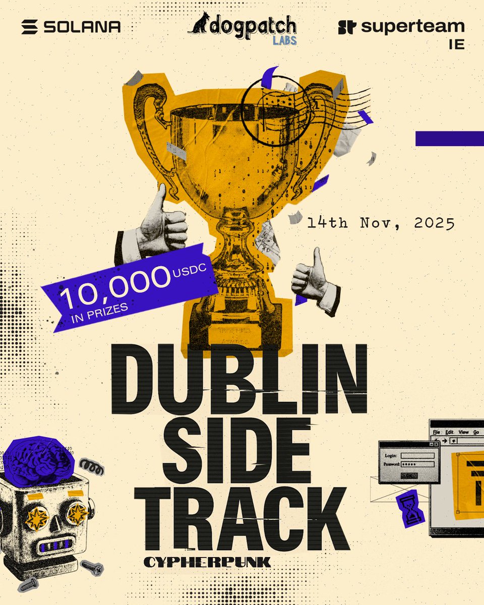 🏆 Dublin Demo Day | 🗓️ November 14th

🕰️ 13:00 – 18:30
📍 Dogpatch Labs

After weeks of building for <a href="/colosseum/">Colosseum</a> Cypherpunk, Ireland’s brightest <a href="/solana/">Solana</a> prospects are taking centre stage! 

💰 $10,000 IN PRIZES!
🥇 1st - $3,500 
🥈 2nd - $2,500 
🥉 3rd - $2,000 
🏅 4th - $1,000