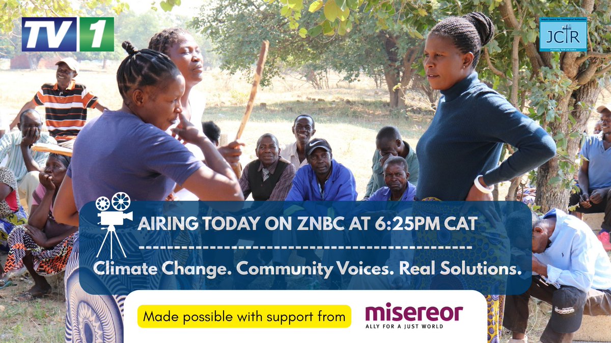 JctrOrg's tweet image. Airing today on @znbctoday @ 6:25pm.

JCTR’s new climate justice documentary highlights community voices from Nalolo, Mongu, Mansa, Samfya, Monze &amp;amp; Sinazongwe, revealing how climate change is impacting lives &amp;amp; how local adaptation is taking shape.

With support from @Misereor