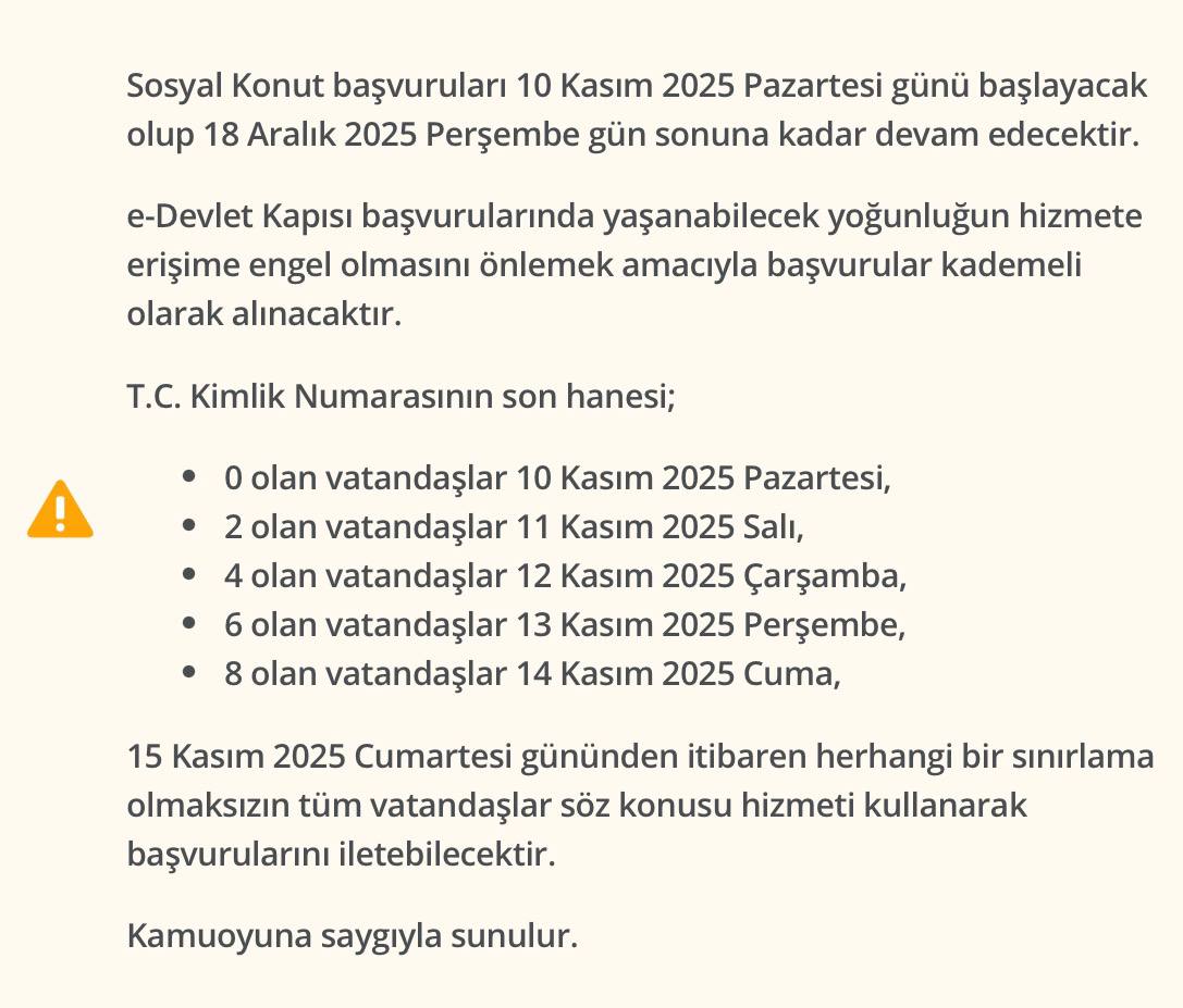 500.000 sosyal konut projesine başvurular başladı. Başvuru nasıl yapılır? Kaydet, rt yap, beğen herkes öğrensin.

1.e-Devlet’e giriş yap.
2.“TOKİ Konut Başvurusu” hizmetini seç.
3.500 Bin Sosyal Konut Projesi’ni işaretle.
4. Kişisel ve ikamet bilgilerini doğrula.
5.“Başvuru Yap”