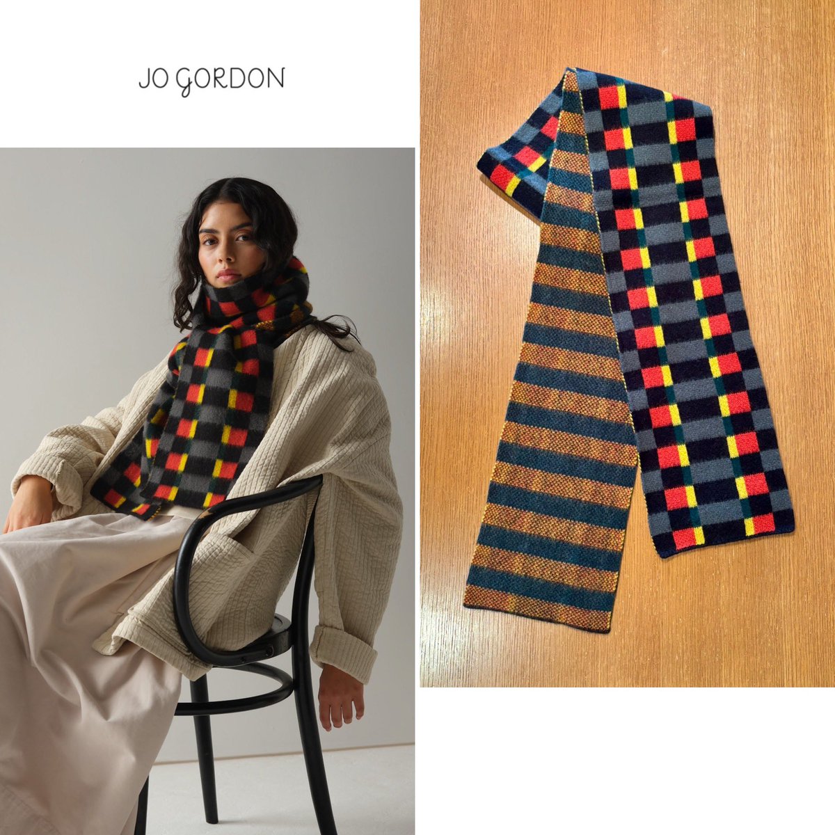 MANOAinter's tweet image. New Arrival🐏JO GORDON

ジョー・ゴードン🏴󠁧󠁢󠁳󠁣󠁴󠁿が初登場！シンプルなデザインに複雑な色彩やパターンを織り交ぜた美しいニット小物は、冬スタイルのアクセントとして末永く愛用できそう❤️
POPさとシックさが絶妙なグラフィカルロングマフラー。表チェック×裏ボーダーのウール100%両面編み。
¥46200
