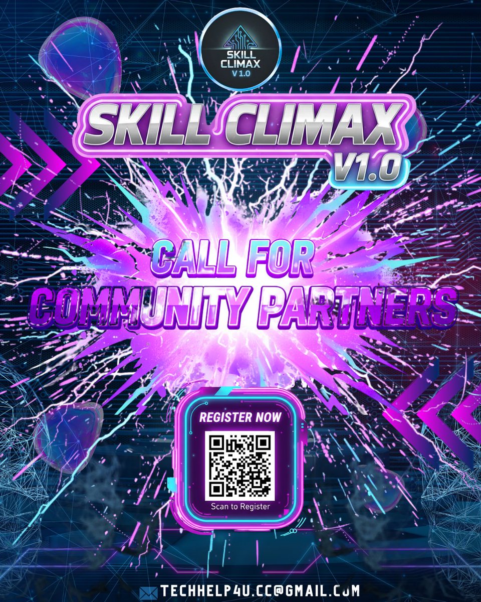 TECH_help4U's tweet image. Collaborate with Skill Climax V1.0! Expand your reach and impact by becoming a Community Partner. Let&apos;s grow the tech ecosystem together. Email us! #SkillClimax #CommunityPartners
