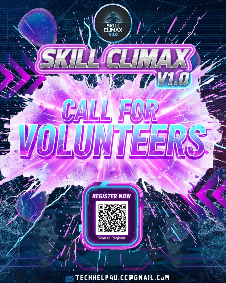 TECH_help4U's tweet image. Be the engine of Skill Climax V1.0! Join our volunteer team, gain experience, and network. Register now! #SkillClimax #Volunteers #techevent