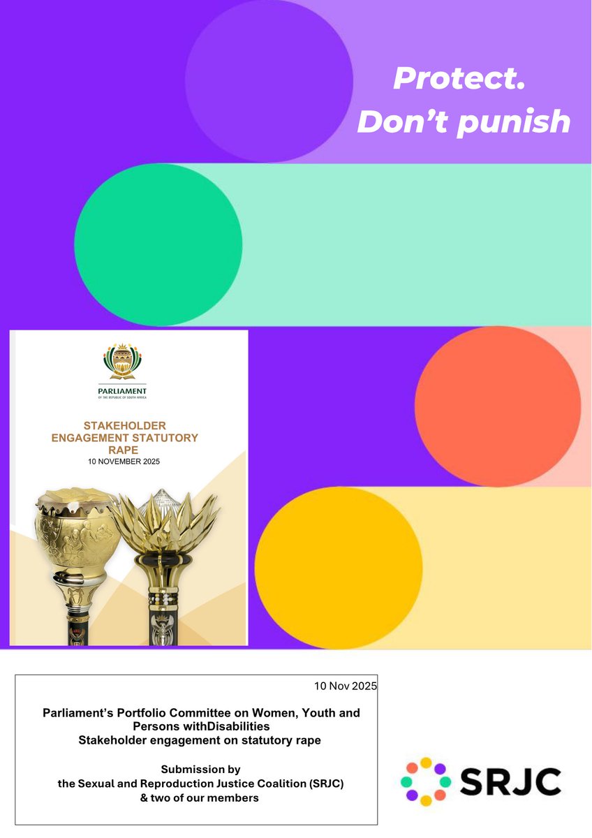 Today, SRJC presented submissions to Parliament’sPortfolio Committee on Women, Youth &amp; Persons with Disabilities. 
Our call: build a person-centred, trauma-informed system that protects and empowers — not criminalises — adolescents.
#ProtectNotPunish #SRHR #EndingGBV #SouthAfrica