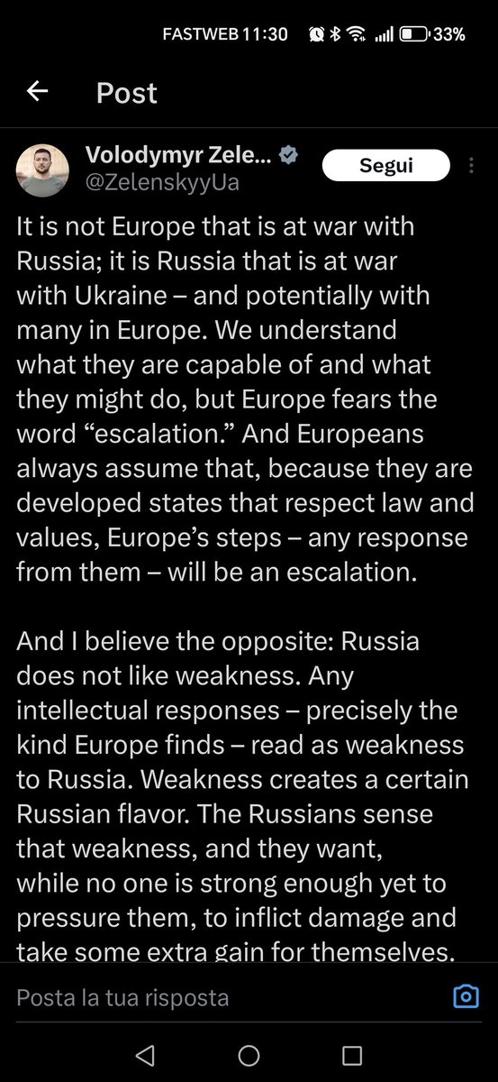 La Russia non è in guerra con noi. Se ce lo dice Zelenski, almeno a lui crediamo?