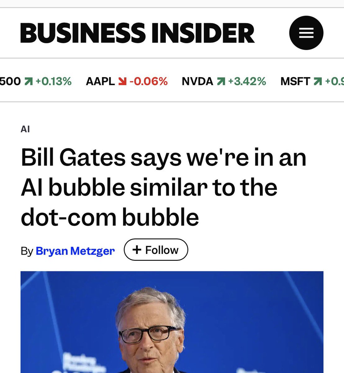 kimmonismus's tweet image. Is it because Bill Gates keeps making contradictory statements, or is it just that journalists pick out the bits that suit them?

It&apos;s exhausting. One day Bill Gates says that soon we&apos;ll only have to work two days a week, and the next day he says we&apos;re actually in a giant bubble…