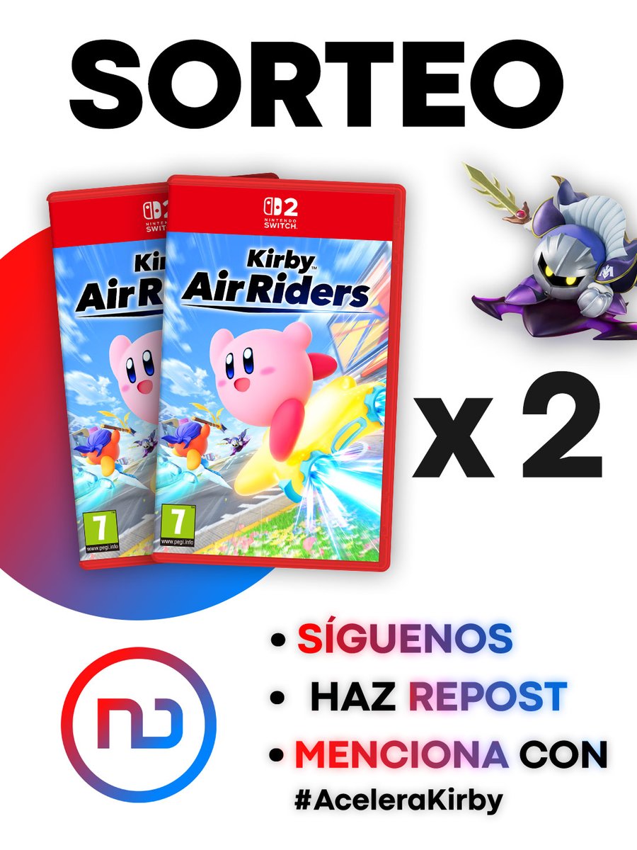 Nintenduo's tweet image. 💖 ¡SORTEO de Kirby Air Riders para Nintendo Switch 2! 💖

✅ Sigue a @Nintenduo
✅ Haz Repost a este Post
✅ Responde este post usando el hashtag #AceleraKirby diciendo qué te gusta más del juego

Llévate uno de los 2 juegos que sorteamos 🎁 ¡Mucha suerte a todos!