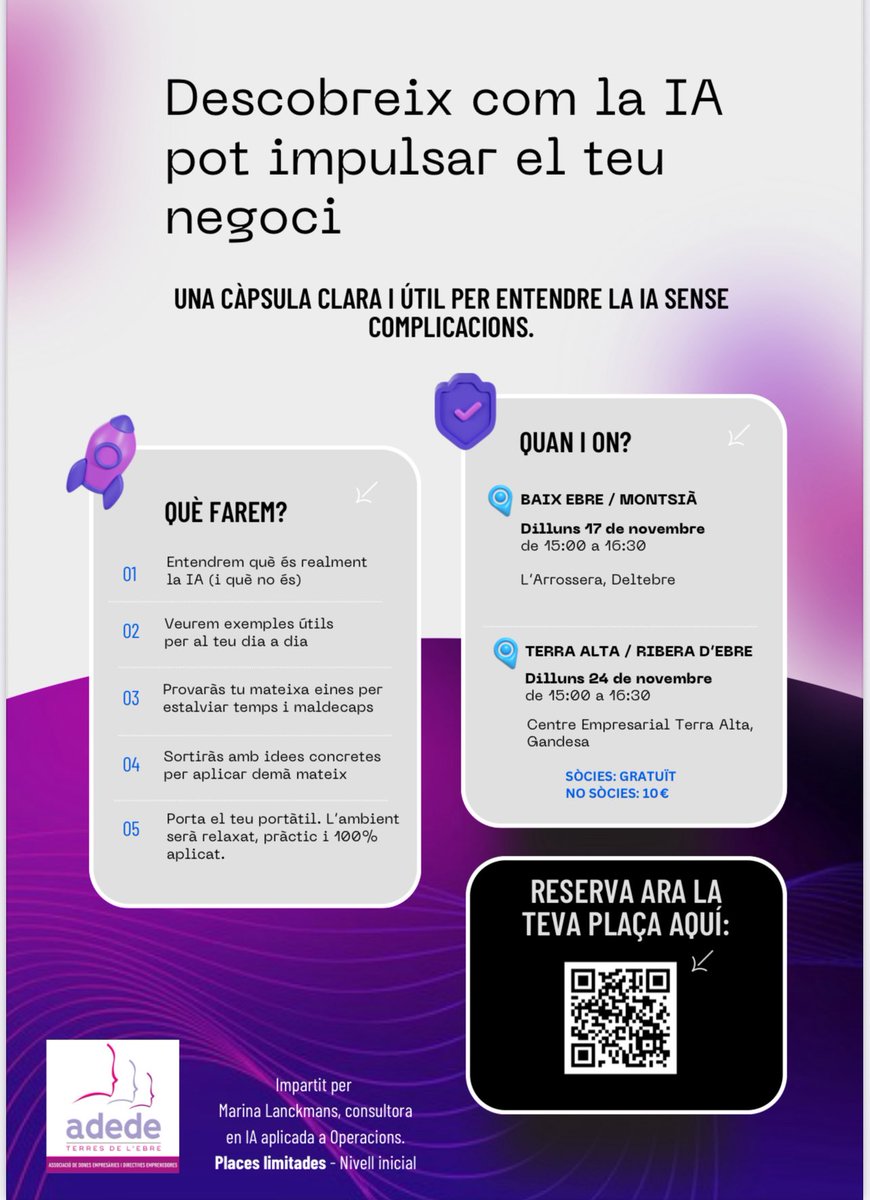 De 0 a #IA! Inscriu-te a aquests tallers per a que us siguin útils tant per a la vida professional com personal. <a href="/ml_labs_/">MarinaLanckmans</a> serà la professional que liderarà les sessions. Ens veiem!!!
