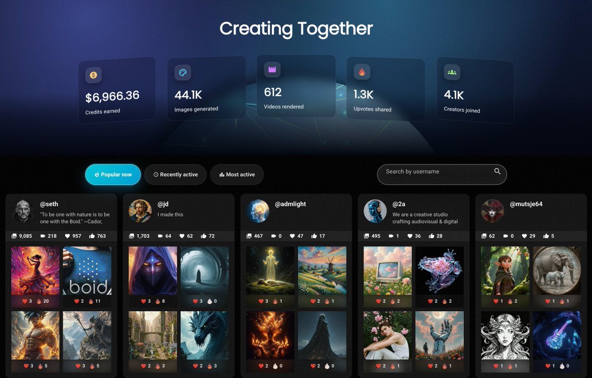 fiddlart's tweet image. The new Fiddlart creators page is live! Now you can quickly browse and discover creations from hundreds of active community members.

Take a look! app.fiddl.art/users
#AIart