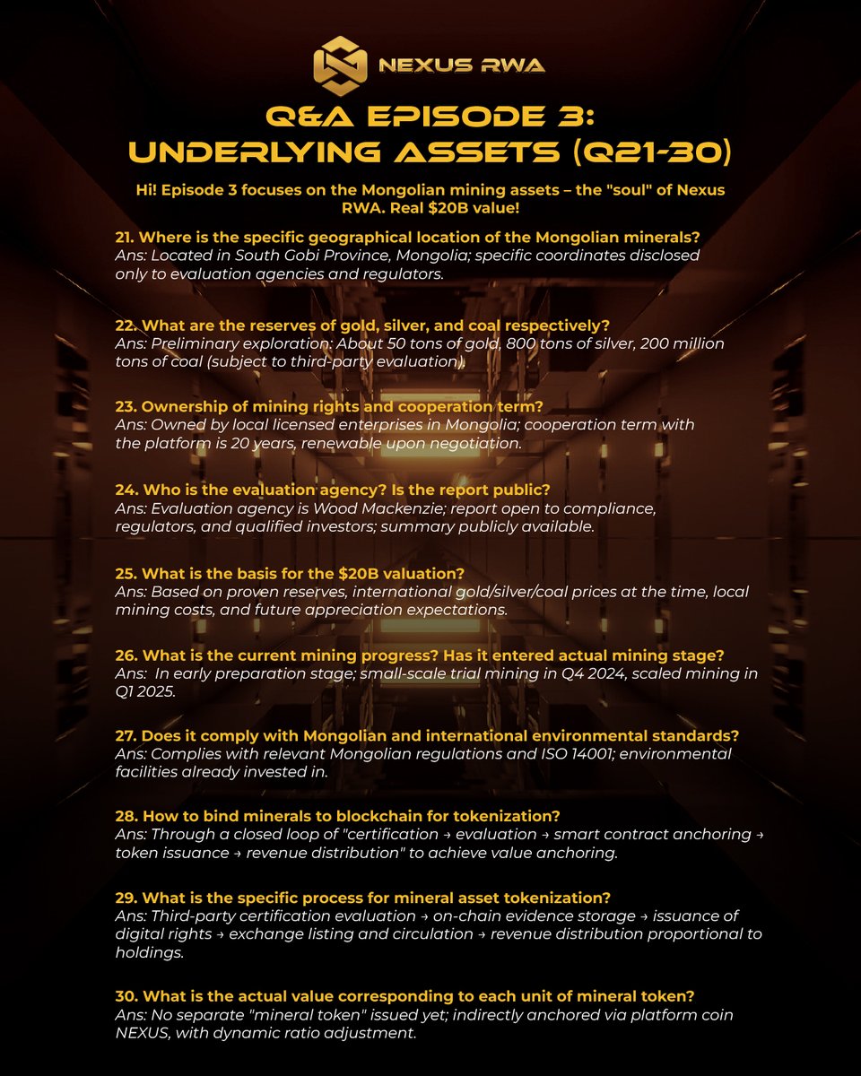 NEXUS Q&amp;A Episode 3: Underlying Assets (Q21-30) Revealed! 🔗💎

Leveling up on RWA mastery! Unpack tokenization of real-world assets (Q21), collateral mechanics (Q24), yield strategies (Q27), and risk mitigation (Q30) – turning tangible value into blockchain gold.
#NEXUSPlatform
