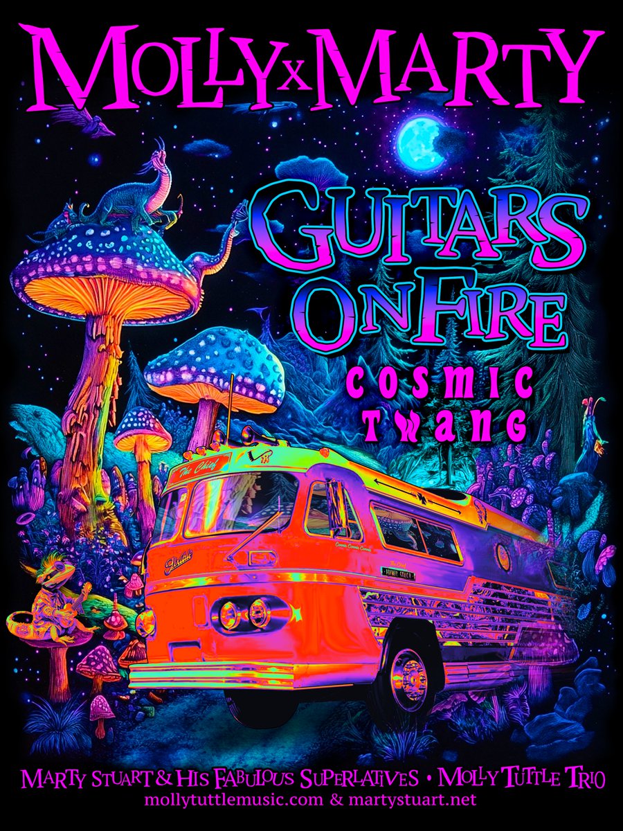 Announcing Molly x Marty: Guitars On Fire - The Cosmic Twang Tour! Marty Stuart and His Fabulous Superlatives and the <a href="/mollytuttle/">Molly Tuttle</a> Trio are joining forces in February for seven epic nights of psychedelic pickin
🔥Feb. 5 - Bowling Green, KY
🔥Feb. 6 - Augusta, GA
🔥Feb. 7 -