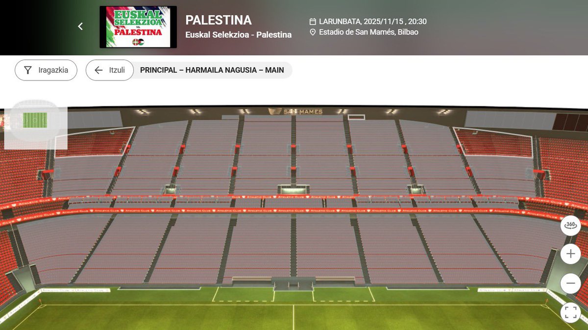 Larunbatean San Mamesen jokatuko den (20:30) Euskal Selekzioa-Palestina partidarako oso sarrera gutxi geratzen dira salgai. San Mames lepo beteko da. Historikoa izango da. 

tickets.oneboxtds.com/linkearteweb/e…

#EuskalSelekzioa
