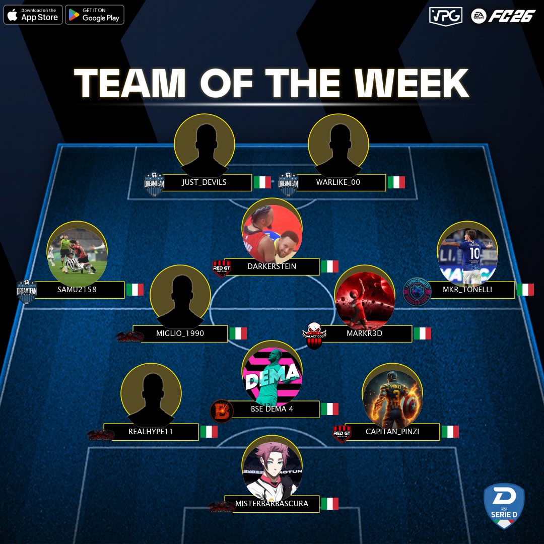 📊 Classifica
⭐️ TOTW #3
🏆 <a href="/VPGItaly/">Virtual Pro Gaming Italy 🇮🇹</a> - Serie D3
🔗 Discord: discord.gg/dANfKrSCvJ

1️⃣ <a href="/FC_DreamTeam_/">FC DREAMTEAM</a> 🇮🇹
2️⃣ <a href="/FcDarts180/">Fc Darts180</a> 🇮🇹
3️⃣ <a href="/RedGtProclub/">Team RED GT</a> 🇮🇹
4️⃣ <a href="/gearunited/">GEAR UNITED</a> 🇮🇹

💪🏽 CONGRATULAZIONI A TUTTI I GIOCATORI SELEZIONATI PER LA SQUADRA DELLA SETTIMANA DI QUESTA SETTIMANA! VI AUGURIAMO