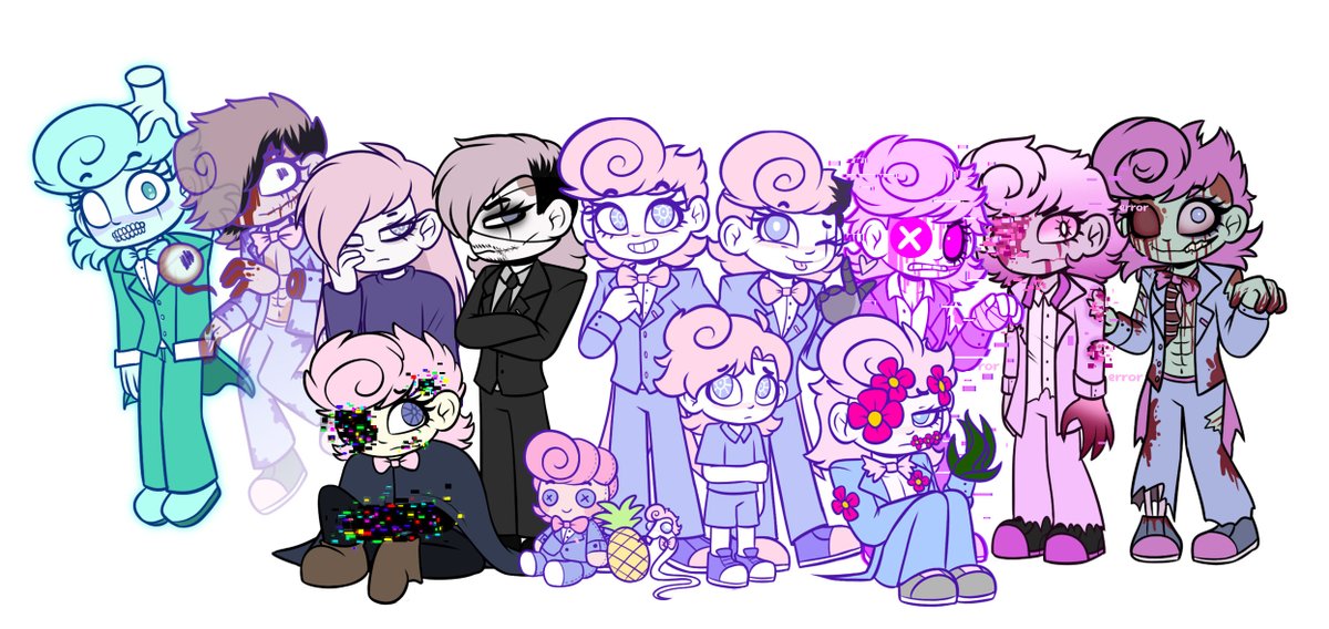 The Harveys are growing!

Sorry for taking so long, I am super busy with my internship, thank goodness its about to end soon!

Virus Harvey: <a href="/nikosiber/">~NikoSiber~</a> 
Ghost Harvey: <a href="/InterestWeirdo/">vex</a> 
Glitch Harvey: <a href="/funtime67216258/">starbean97</a> 
Flower Harvey

#bloodmoneygame #harveyharvington #AU