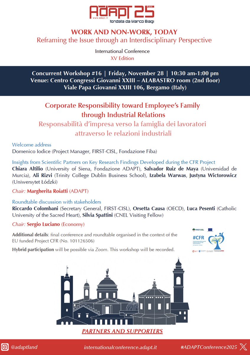 MargheRoi's tweet image. E per chi volesse approfondire il legame tra impresa, famiglia e relazioni industriali, da non perdere il Panel n.16 dell&apos;#ADAPTConference2025 dedicato al tema della #CompanyFamilyResponsibility (28 novembre) 👉
📝 Registrazioni aperte: internationalconference.adapt.it/registration/