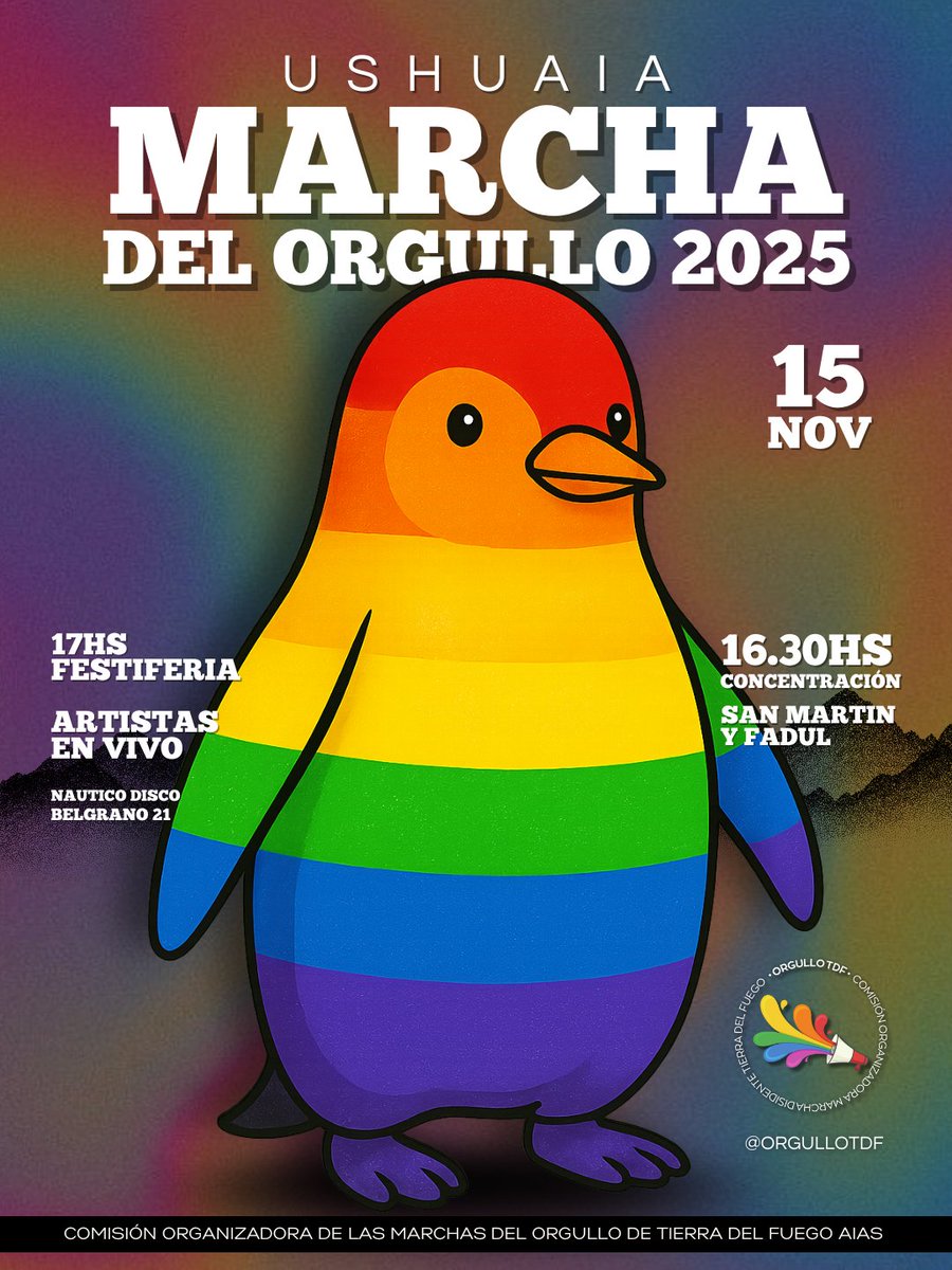 OrgulloTdf's tweet image. 🔥 FRENTE AL ODIO Y LA VIOLENCIA: MÁS ORGULLO Y UNIDAD 🌈

📅 SÁBADO 15 DE NOVIEMBRE – 16:30h San Martin y Fadul

#OrgulloTDF  #MarchaDelOrgulloTDF  #MasOrgulloYUnidad  #FrenteAlOdioYLaViolencia #Ushuaia #RioGrande #TierraDelFuego #OrgulloAustral #Nadiedicenada  #Orgullo2025