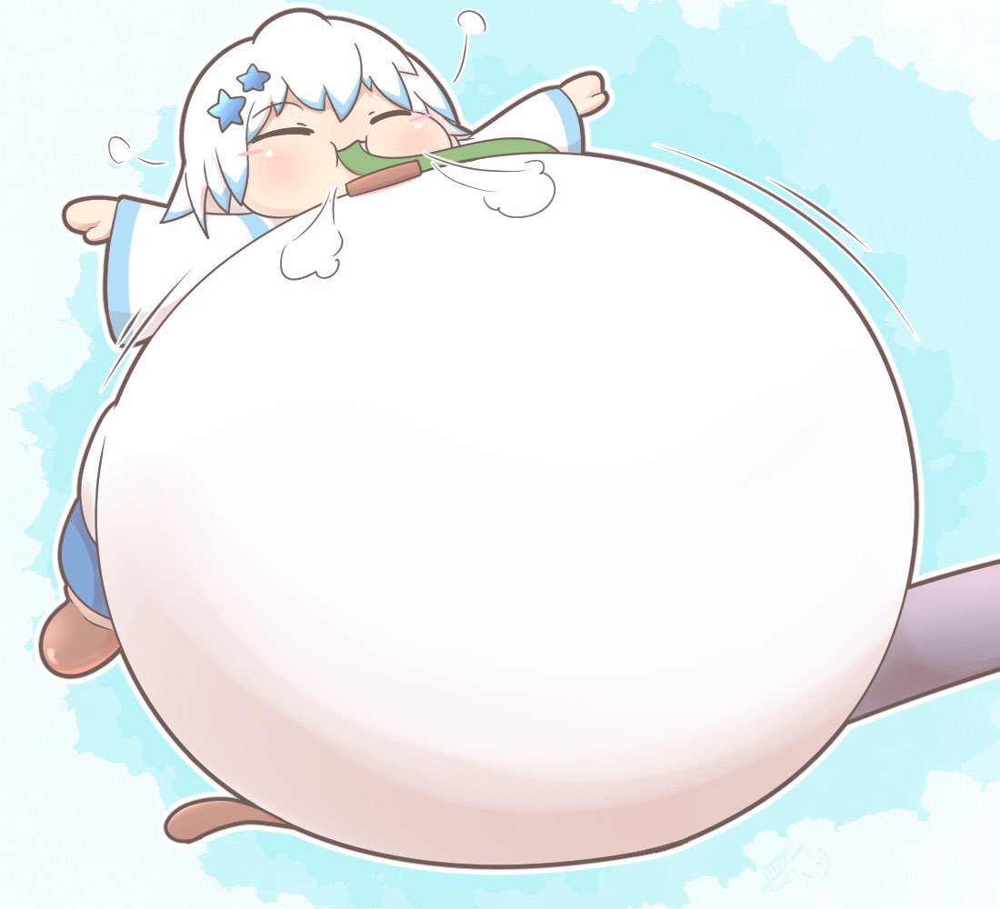 【skebイラスト】
アート<a href="/littriplens/">むむみょう_ns</a> 
（膨腹、膨張、風船、インフレーション）
さらにお腹大きくなったホシ・ニミくん⭐️🎈
クオリティ高くてとてもすんごく
気に入っています✨