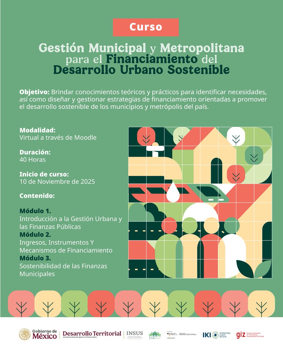 INSUS_Oficial's tweet photo. #Hoy inicia el curso “Gestión municipal y metropolitana para el financiamiento del desarrollo urbano sostenible”, en el que aprenderás sobre fuentes y mecanismos de financiamiento.

Modalidad virtual.

Inscríbete en: 

https://t.co/YaLG0jYbZE https://t.co/Qa8tiIhNvF