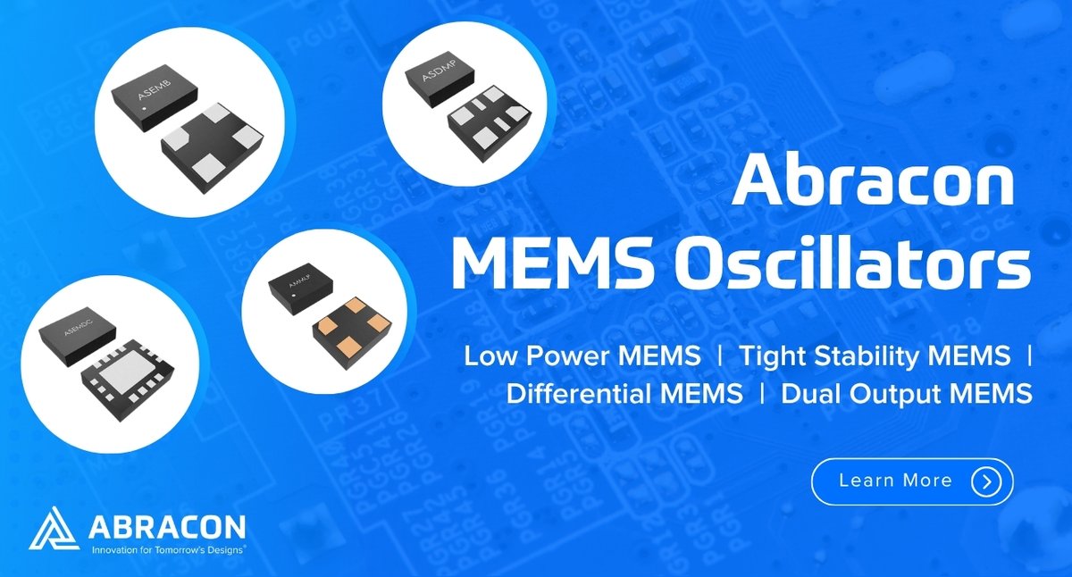 Abracon's tweet image. Abracon’s MEMS oscillators deliver precise, low-power performance in tough environments 🚀. With compact footprints and high stability, they’re ideal for wearables, IoT devices, and space-constrained designs. Explore the full lineup: bit.ly/3WoH4hh 

#Abracon #MEMS