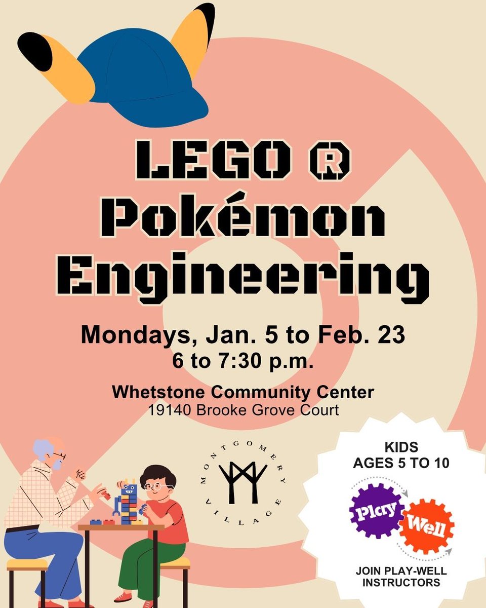 MontVillageMD's tweet image. ⚡️ Calling all young Pokémon trainers!

Join #LEGOPokemon Engineering, led by @PlayWell_TEK instructors, and embark on a building adventure to #CatchEmAll!

📅 Mondays, Jan. 5 to Feb. 23
⏰ 6 to 7:30 p.m.
📍 Whetstone CC (19140 Brooke Grove Ct.)
🧱 Ages 5 to 10