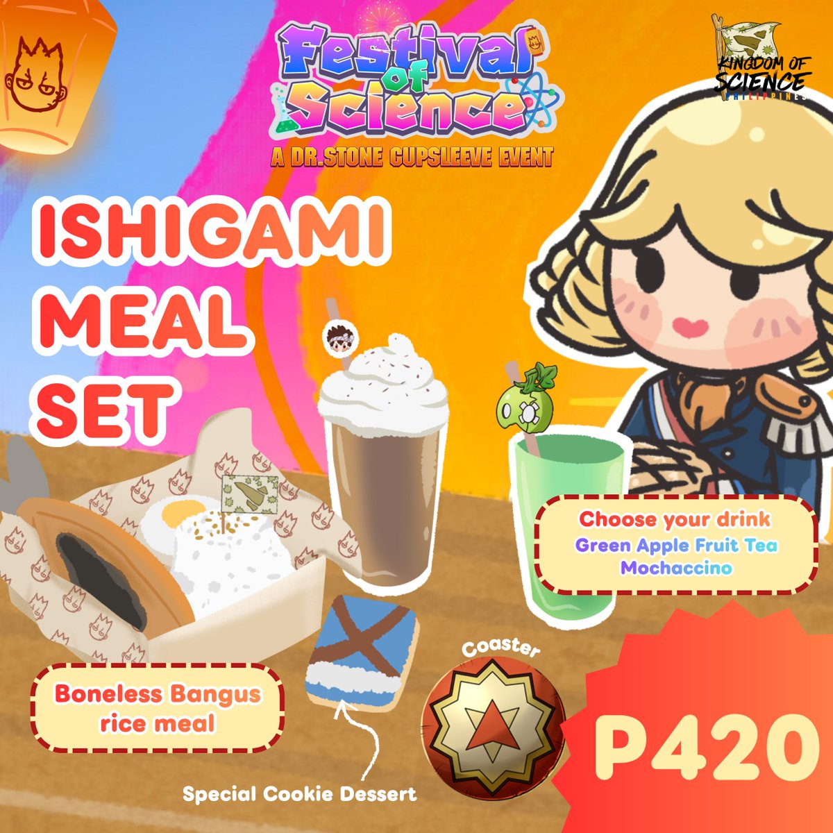 drstPHcommunity's tweet photo. 🍽️🧪 Fuel up, Sciencers! Let’s make your celebration 10 billion percent more exhilarating with our Event-Exclusive Custom Menu! 🎆✨

⚗️ Food served at 1 PM during the event
🍱 Only the set menu will be available
🕓 Pre-orders open until Wednesday!

🔗 https://t.co/NNKLqUBbko https://t.co/5bpR6rGshH