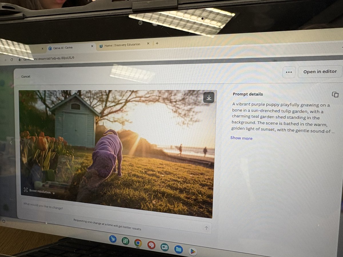 WallarooLibrary's tweet image. Learning about responsible use/district AI guidelines and creating prompts using descriptive writing to create images in @canva @PISDlibraries @pisdtech @dan_blier