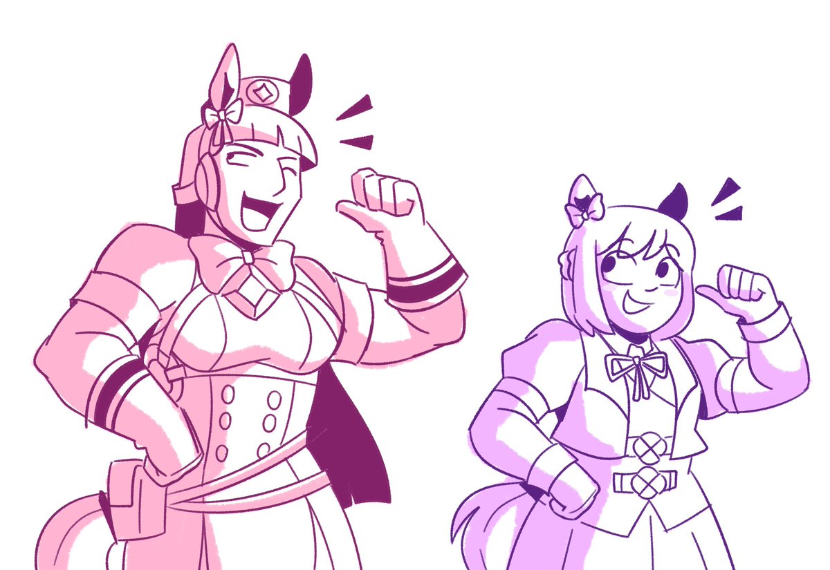 BEFORE I FORGET TO POST THIS SHIT AGAIN😭😭
 I started this bc I thought the difference in how I draw them was funny but I actually like how it came out they’re so silly :3

#umamusume #goldship #specialweek