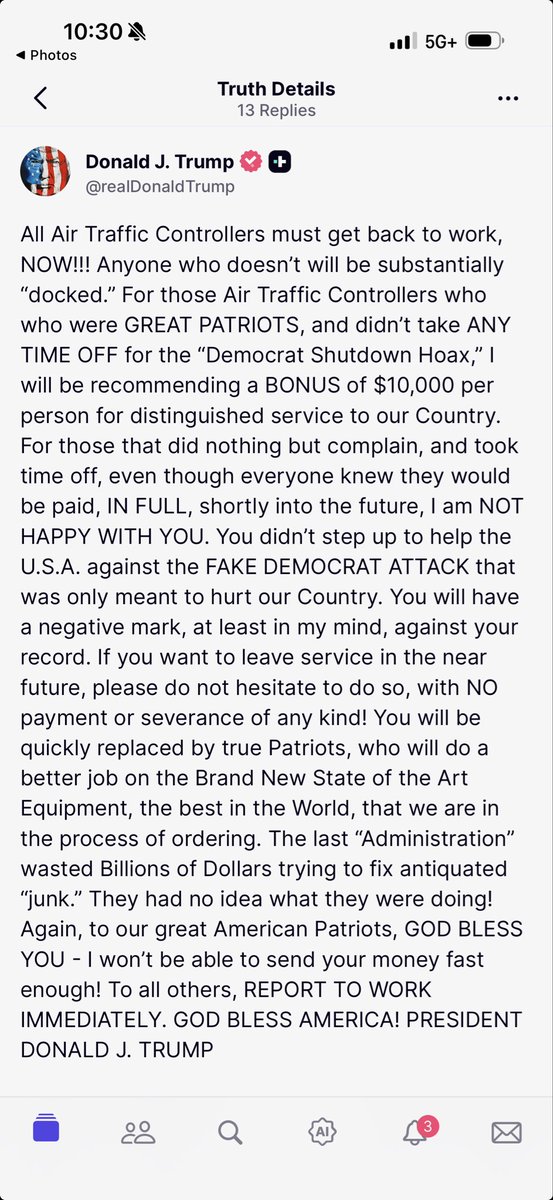 President Trump is criticizing air traffic controllers who called out sick amid the ongoing government shutdown, saying, “I AM NOT HAPPY WITH YOU” because they didn’t “step up to help” to fight Democrats.