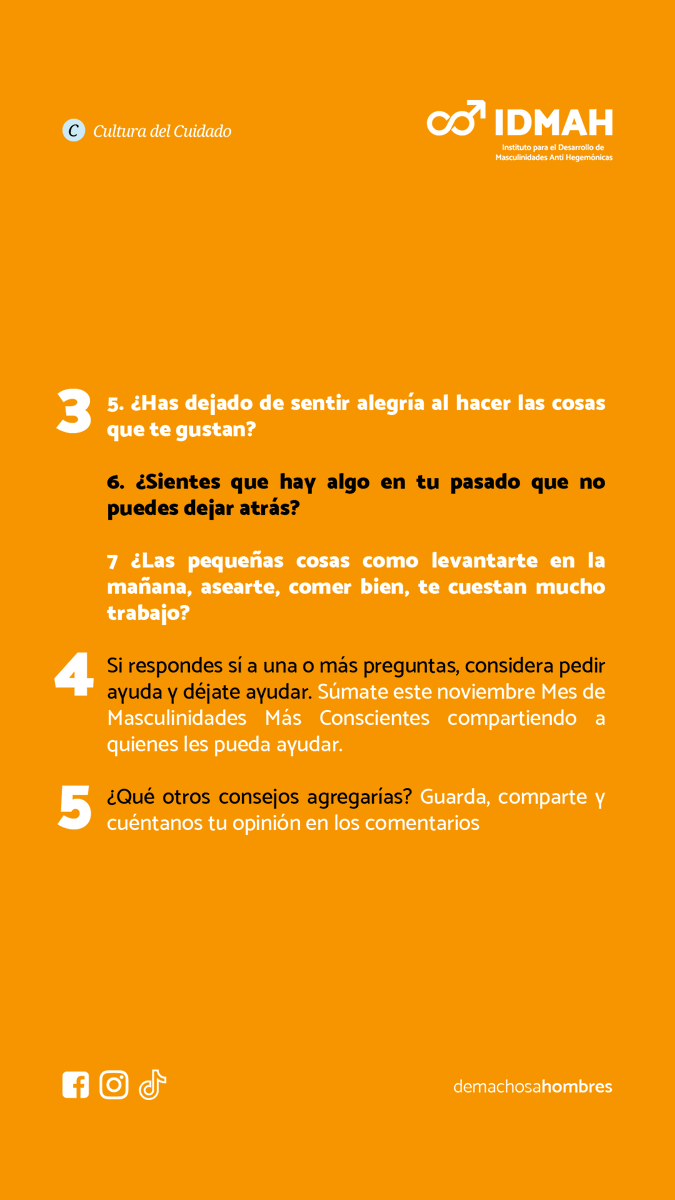 machosahombres's tweet image. La salud mental también es cosa de hombres.
¿Cuándo debemos buscar ayuda profesional?

#Terapia #Cuidados #Hoviembre #MasculinidadesConscientes #CulturaDelCuidado #SaludMental  #demachosaHOMBRES