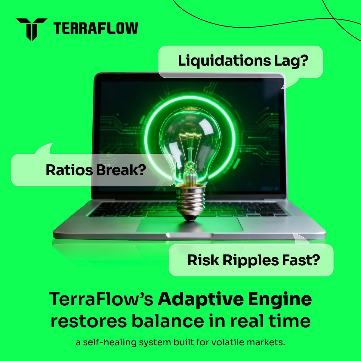 Terra_FlowWeb3's tweet image. Billions are locked across DeFi, yet usable liquidity is scarce.
When liquidations lag and ratios break, risk ripples fast.
TerraFlow’s Adaptive Engine restores balance in real-time—a self-healing system built for volatile markets.
#TerraFlow #DeFi #CeFi #Web3 #Liquidity