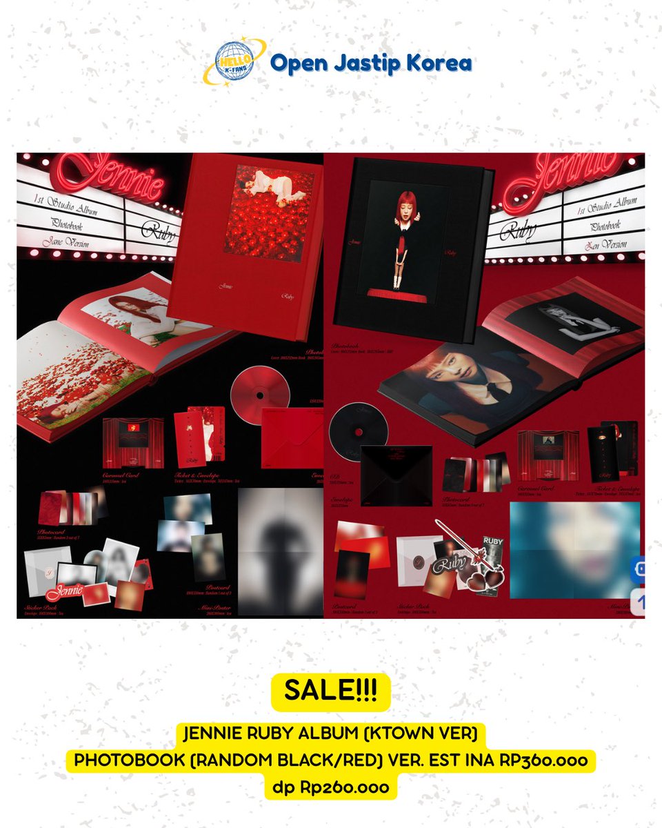 hellokfans's tweet photo. Open jastip album Jennie Ruby Ktown sale
Estimasi INA 3-4 minggu
Dom Bandung
Order? Dm or WA via click link bio

#JENNIE #jennieruby #Ruby #jual #wtsjennie #wtsblackpink #blackpink #jastipkorea #jastip #BLACKPINKinJAKARTA #BLACKPINK_DEADLINE #BLACKPINK_WORLDTOUR2025 https://t.co/bxtNFf0qgw