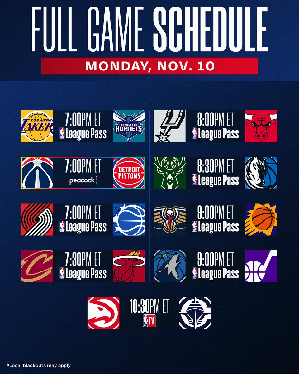 9-GAME MONDAY SLATE ‼️

▪️ DET seek 7th straight victory
▪️ CLE chase 5 in a row
▪️ West #2 SAS vs. East #4 CHI
▪️ Giannis (33.8 PPG) &amp; MIL visit DAL