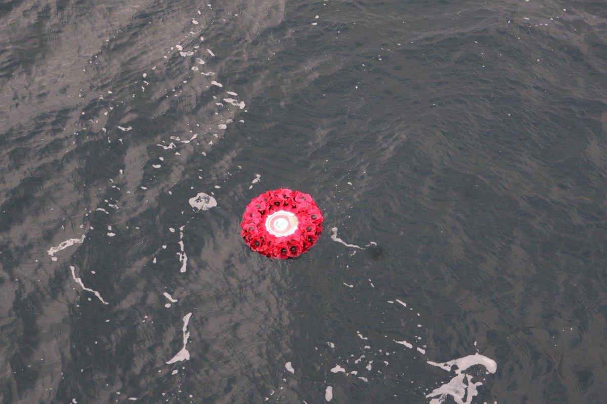 HMSCattistock's tweet photo. An absolute honour to pause and remember those that rest beneath the waters of Scapa Flow having paid the ultimate sacrifice. 

We will remember them. 

#remembrance https://t.co/7NvBTWlRwN