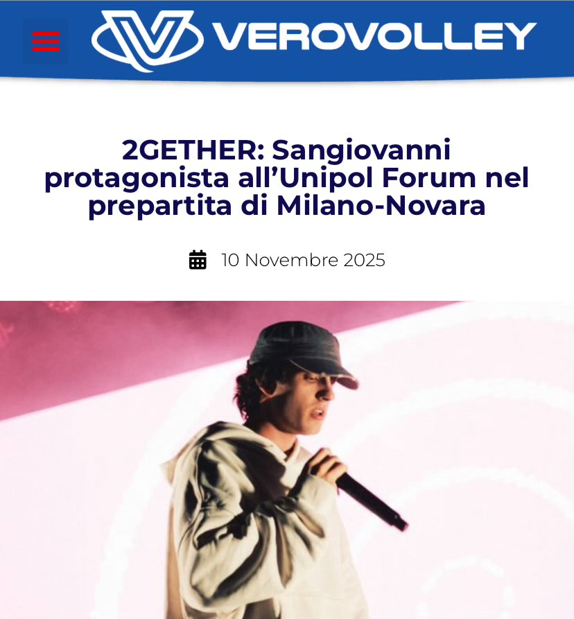 sangiovanni si esibirà sabato 15 novembre, ore 20:30, all’Unipol Forum di Assago prima della partita Milano-Novara🏐🩷

biglietti qui: verovolley.vivaticket.it/it/event/numia…