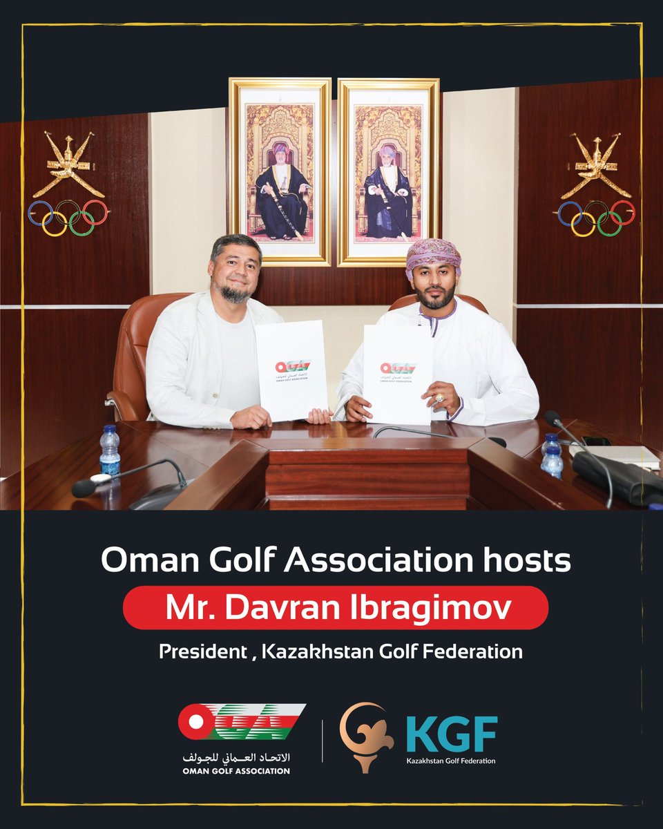 The Oman Golf Association was delighted to host Mr. Davran Alidzhanovich Ibragimov, President of the Kazakhstan Golf Federation. The meeting with Vice Chairman Mr. Faiz Mohammad Riaz and other OGA officials focused on golf development, youth programs, and future collaborations.