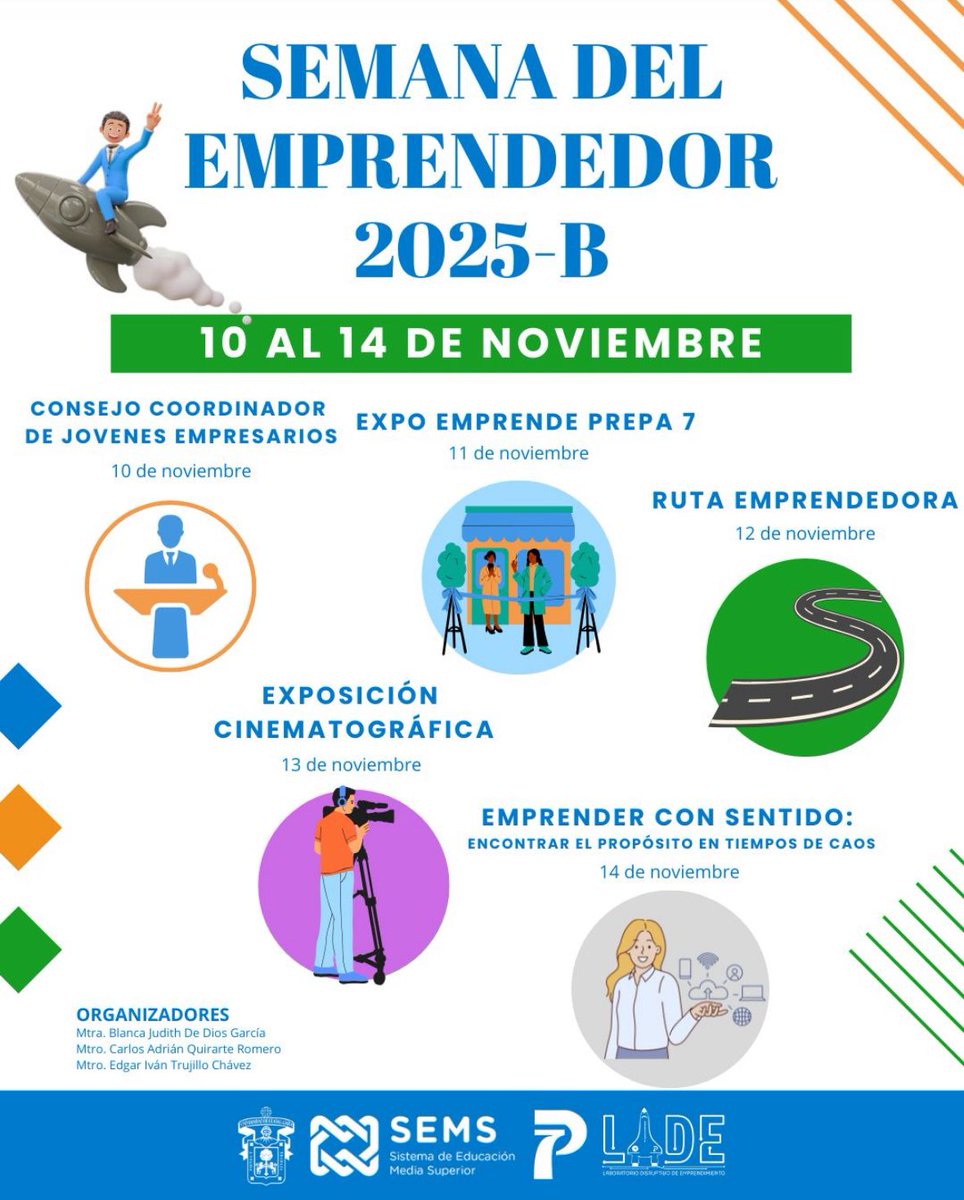 💼 ¡Mitad de la #SemanaDelEmprendedor y el entusiasmo sigue al máximo! 🚀
Aún estás a tiempo de sumarte a talleres y actividades que inspiran e impulsan el talento emprendedor. 💡
#EmprendeP7 #Innovación #Creatividad #SomosP7