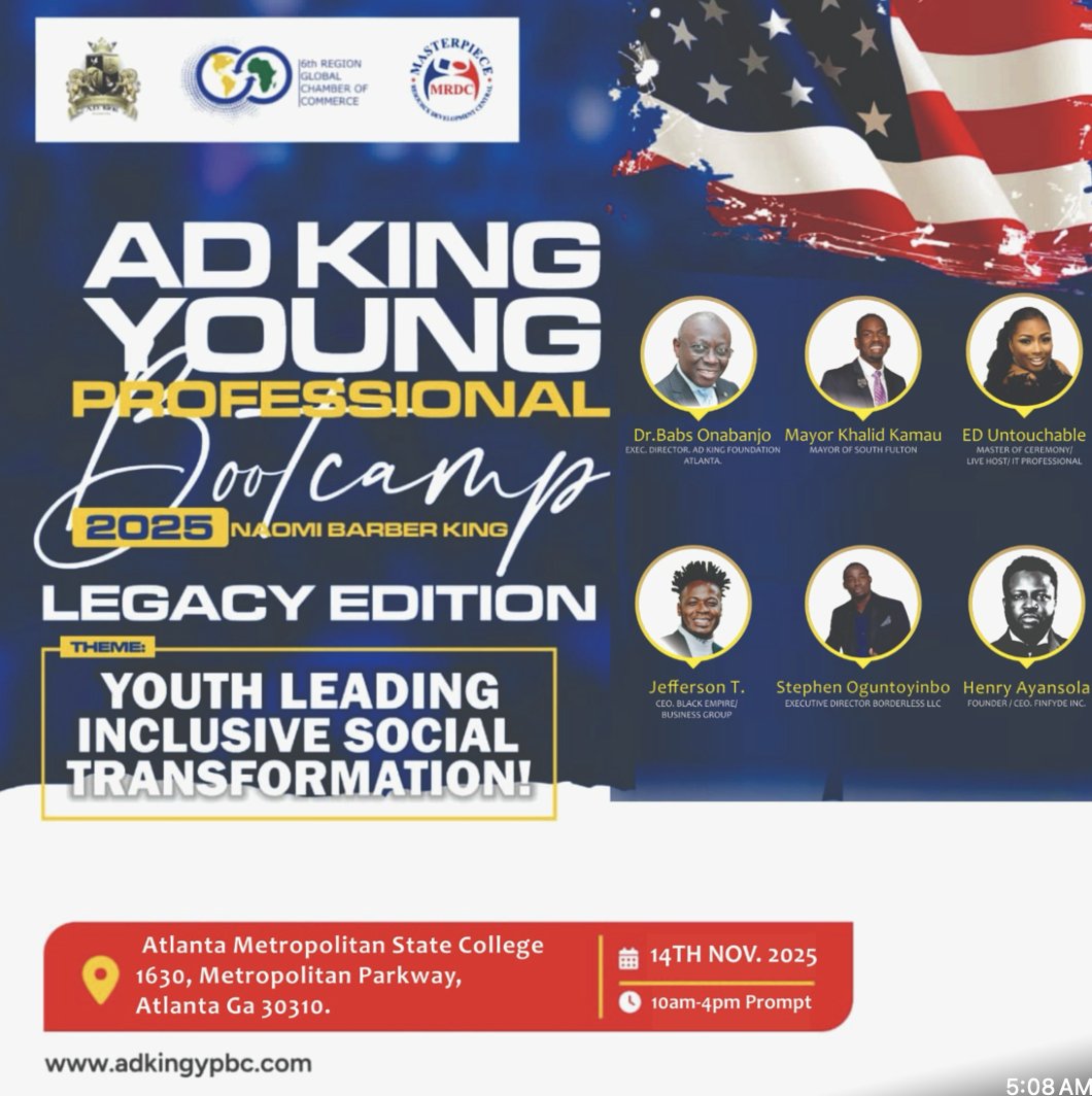 AD King Young Professional Bootcamp 2025
Naomi Barber King Legacy Edition
Nov 14, 2025 | 10 AM–4 PM
Atlanta Metropolitan State College
adkingypbc.com

#ADKingFoundation #YouthLeadership #InclusiveChange #SocialTransformation #AtlantaEvents #EmpowerYouth <a href="/EmoryEconomics/">Emory Economics</a>