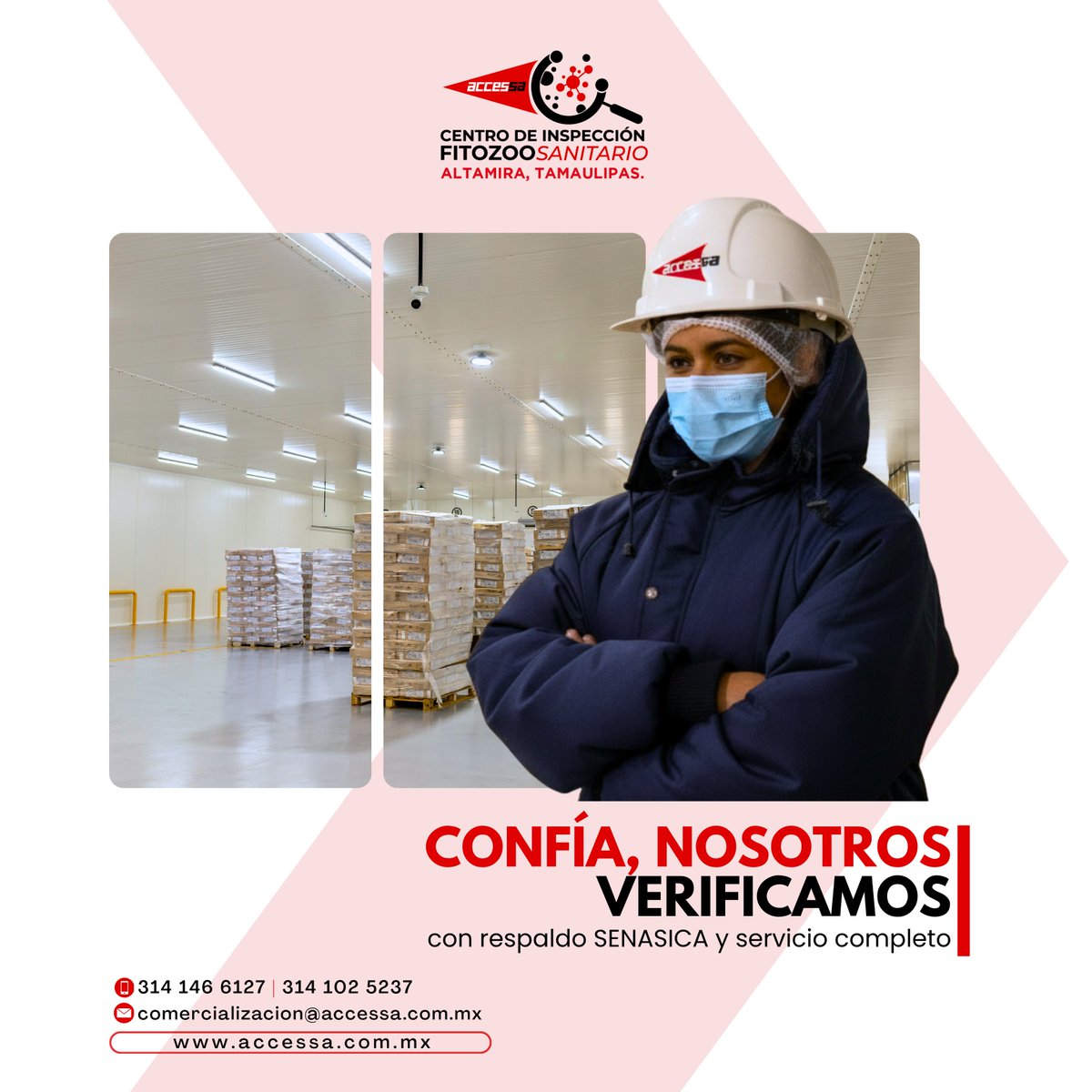 AccessaLogistic's tweet image. ✅ Tú confías, nosotros comprobamos.
Servicio completo de inspección con respaldo oficial.

Escríbenos:
📲 314 146 6127 | 314 102 5237
📧 comercializacion@accessa.com.mx 
O visita: accessa.com.mx

#seguridad #SENASICA #Altamira #cifzoo