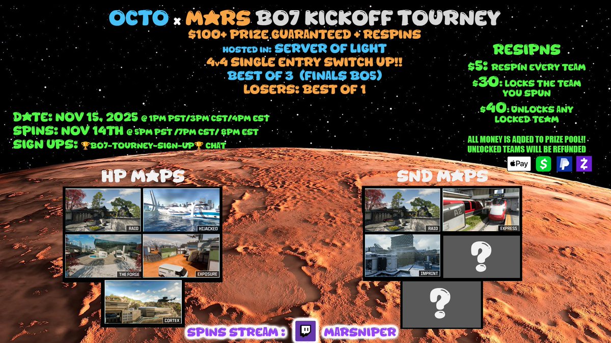 Server of light is hosting a free entry kickoff tourney! Reply with discord to get the invite