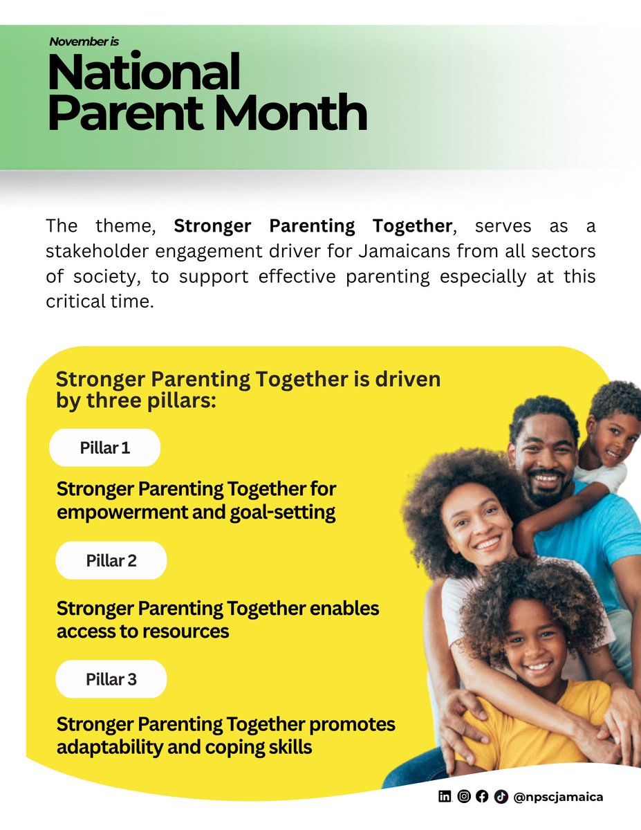 The National Parenting Support Commission and by extension, the Ministry of Education, Skills, Youth &amp; Information, is calling on all Jamaicans, to stand up and be counted as a people who care and who, in the face of adversity, will work towards the recovery mission.
#NPM2025