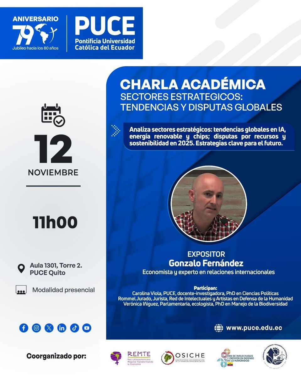 Invitamos a un intercambio vital: Sectores Estratégicos: tendencias y disputas globales. Con Gonzalo Fernández, Coordinador del Observatorio de Multilaterales (País Vasco), Verónica Iñiguez, ecologista y parlamentaria, Romel Jurado, abogado REDH y Carolina Viola, investigadora