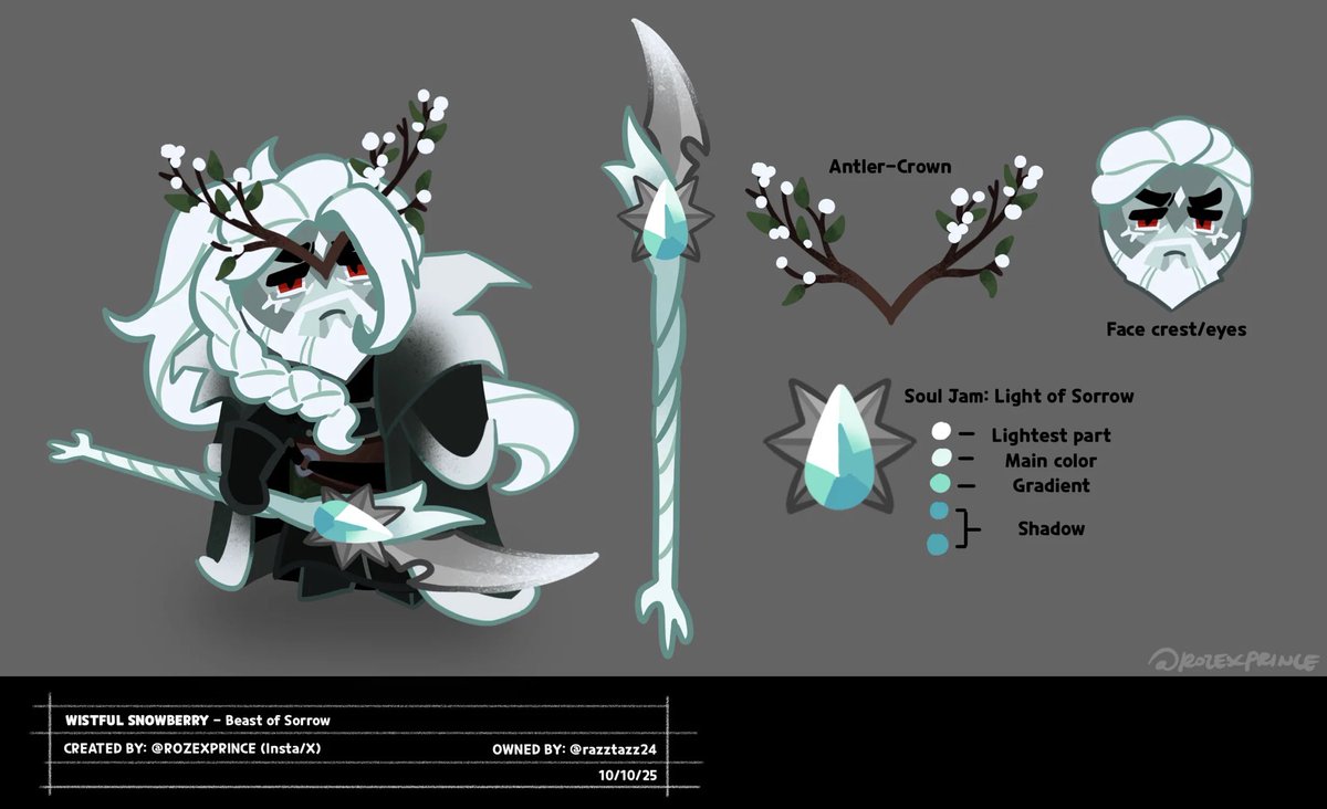 CRK CUSTOM COMMISSION DONE! Wistful Snowberry Cookie, the Beast of Sorrow! Thank you <a href="/razztazz24/">staticrazz</a> >:3 hes so fun to work on!!! 

#cookierunkingdom #cookierunoc
