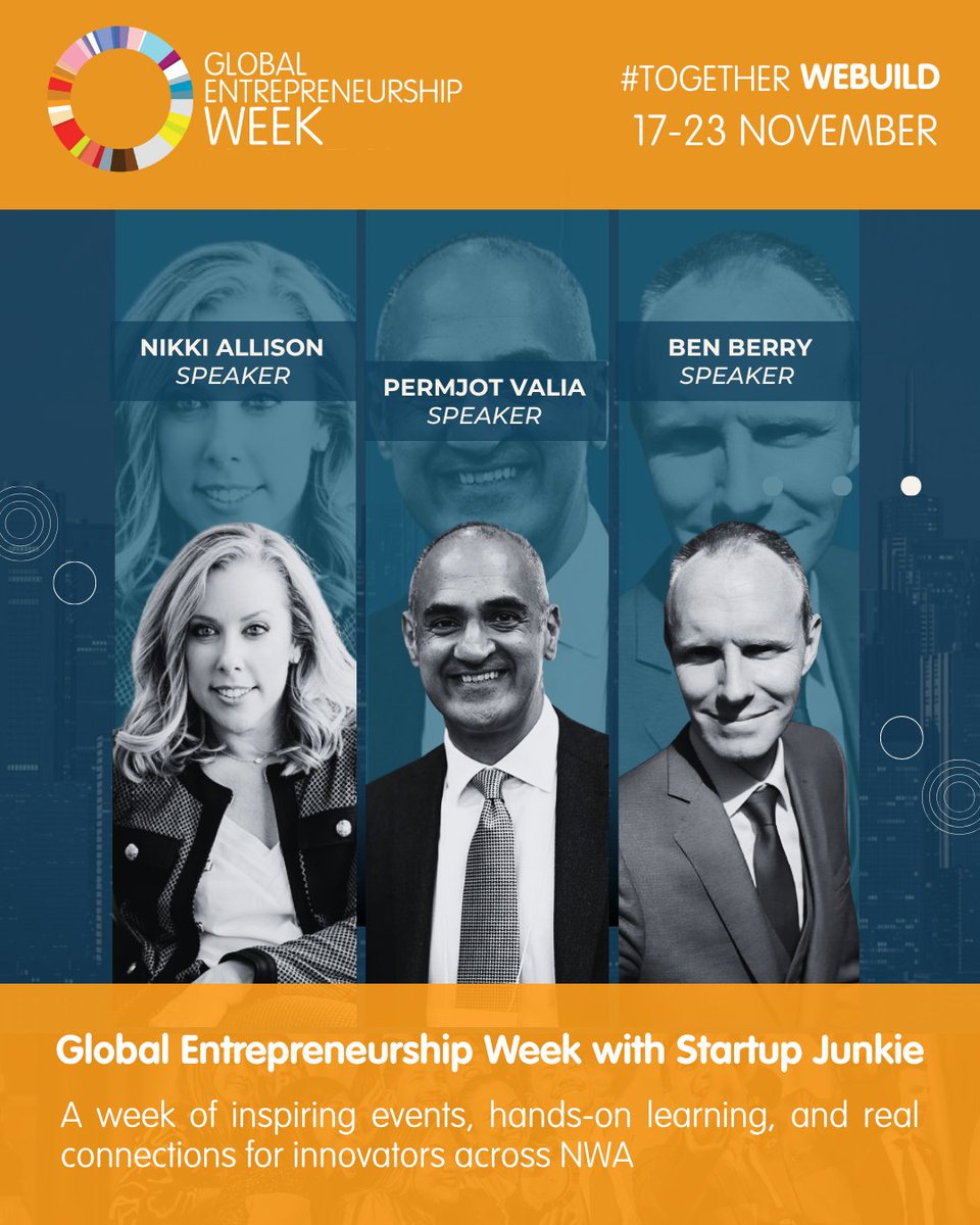 Global Entrepreneurship Week is back in NWA.

Startup Junkie is hosting a full slate of events, from a fireside chat at The Stonebreaker to workshops on year-end financial prep, funding strategies, and pitching like a pro.

Join us here: luma.com/StartupJunkie