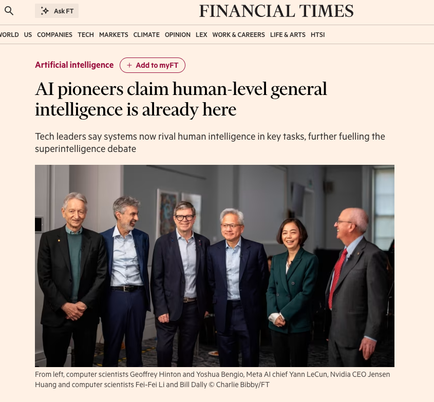 algorithmicarc's tweet image. the average person is already living with agi but they just haven&apos;t noticed it yet.

you can ask a model to write, plan, code, design, or research and it performs better than most humans in those tasks. 

however, the real gap is awareness. people still treat ai like a search bar…