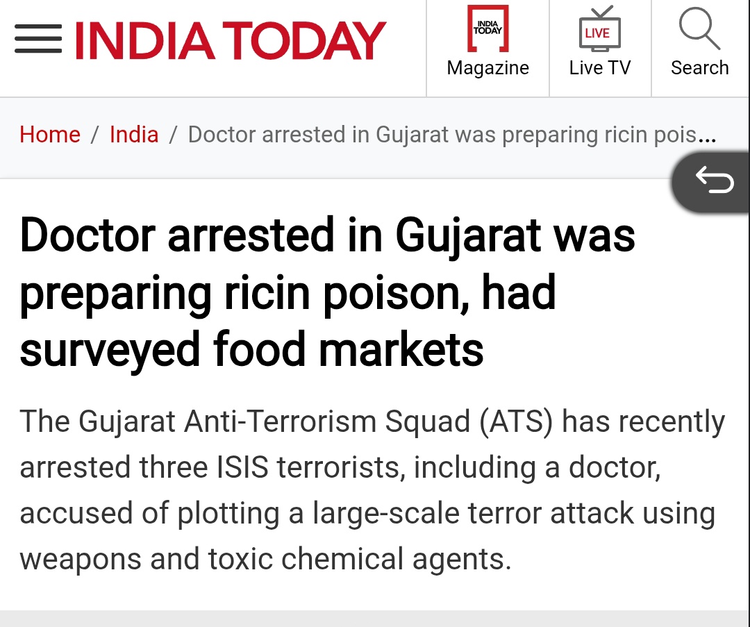 HelloTNM's tweet photo. We are in 2.5 front war officially.
Terror has struck India's capital.
#RedFort

Major biological terror attack foiled by Gujarat #ATS. Target was Temple Prasad.

#Ricin #Poision https://t.co/GMtrBvs0DV