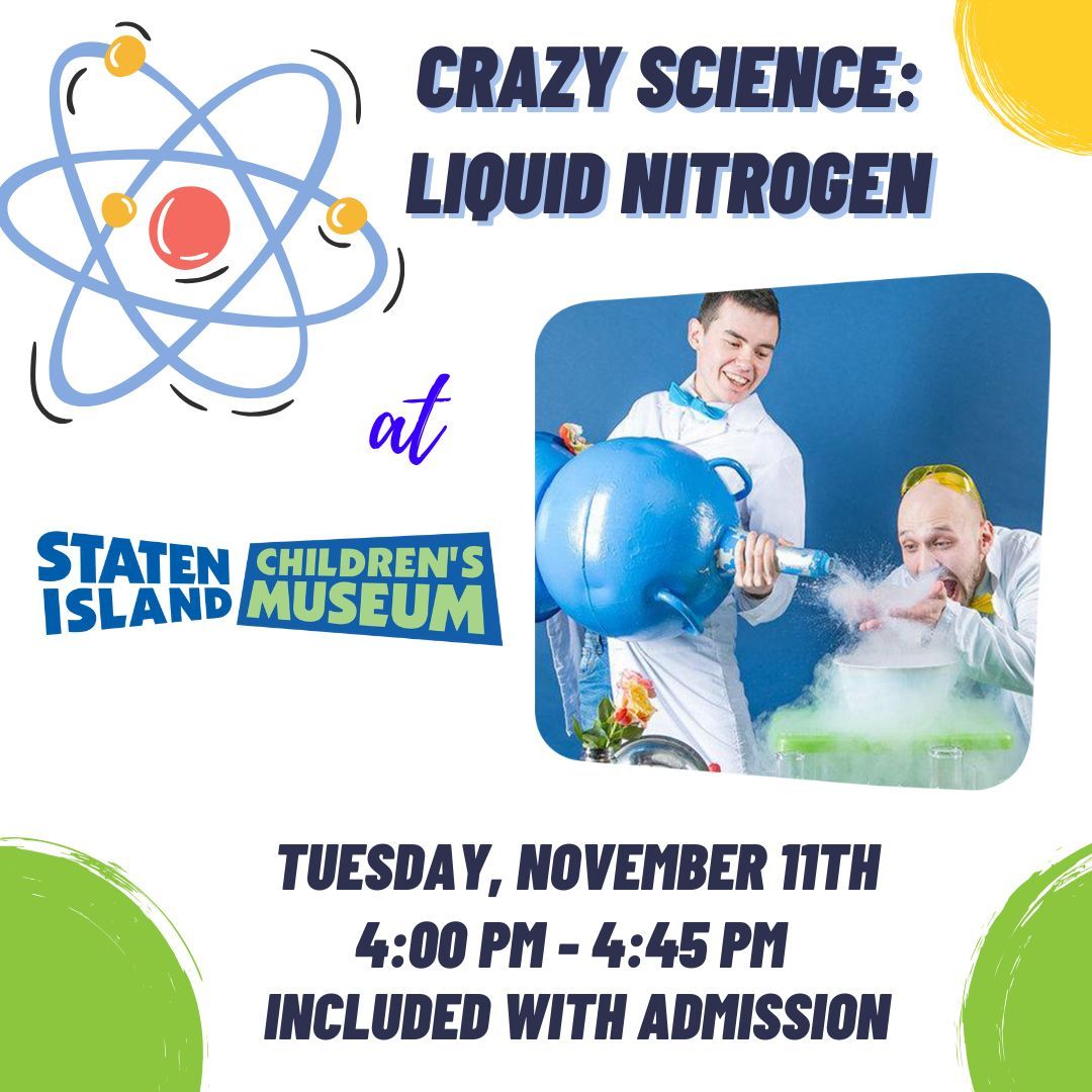 kidsmuseum's tweet image. ❄️Crazy Science: Liquid Nitrogen! 
Join us and watch scientists freeze flowers, balloons &amp;amp; popcorn in seconds! 🎈
Sponsored by: @amazon #empirestatebank #generationbridge @nationalgridus @northfieldbank @nycferry @tdbank_us

#stemforkids #statenislandparent #statenislandkids