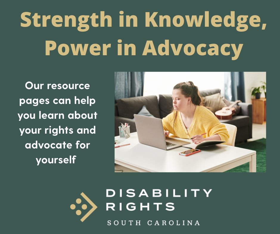 Want to better understand your rights or speak up for yourself?
Disability Rights South Carolina has free resources to help you learn about your rights and how to advocate for yourself at school, at work, in your community, and more.
📚 Start exploring today: