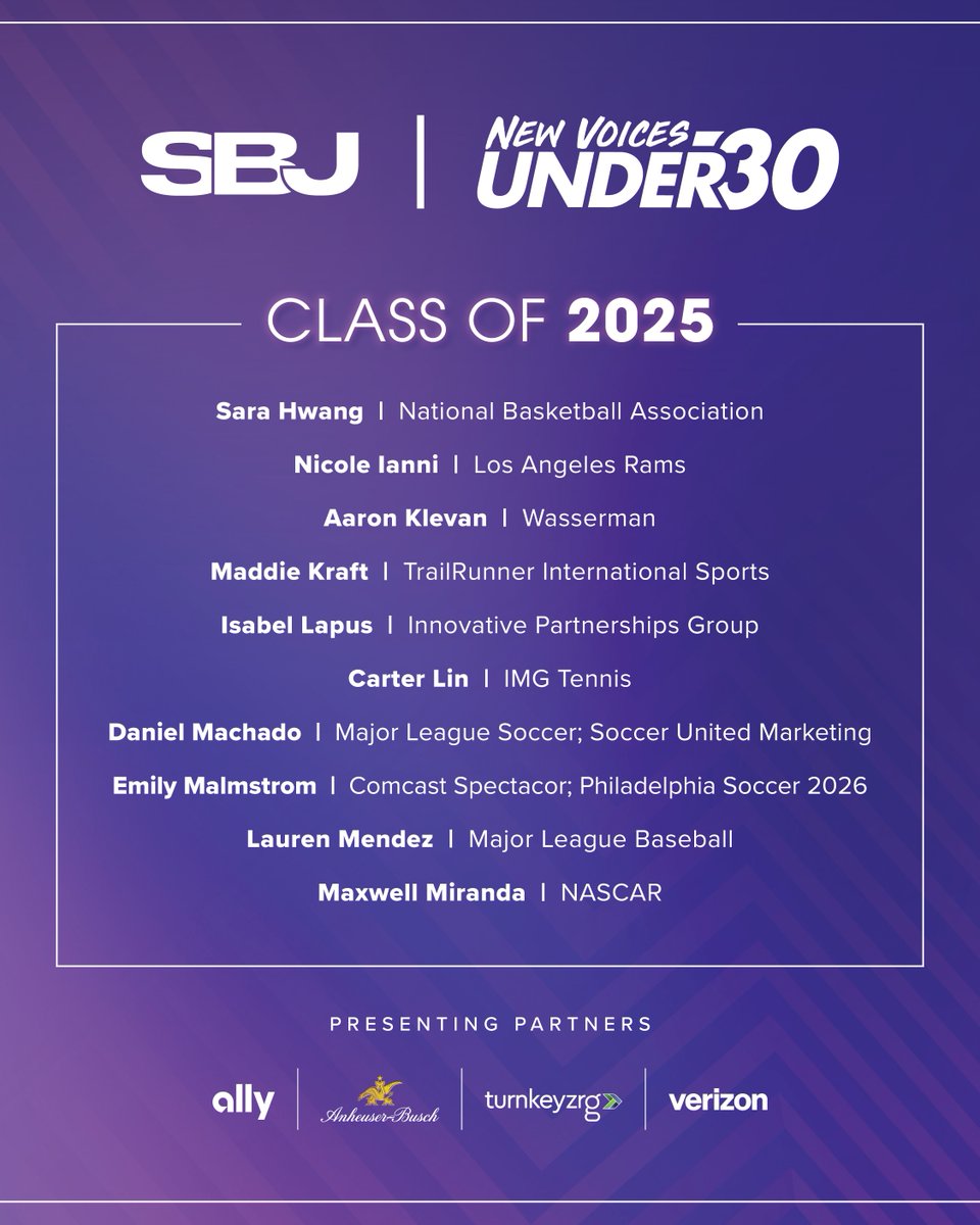Congratulations to the 2025 class of New Voices Under 30 🎊

SBJ’s seventh class of New Voices Under 30 represents the next generation of industry leaders from across leagues, teams, media, marketing and more.

Meet the honorees here: ow.ly/FXyq50XpoKY
